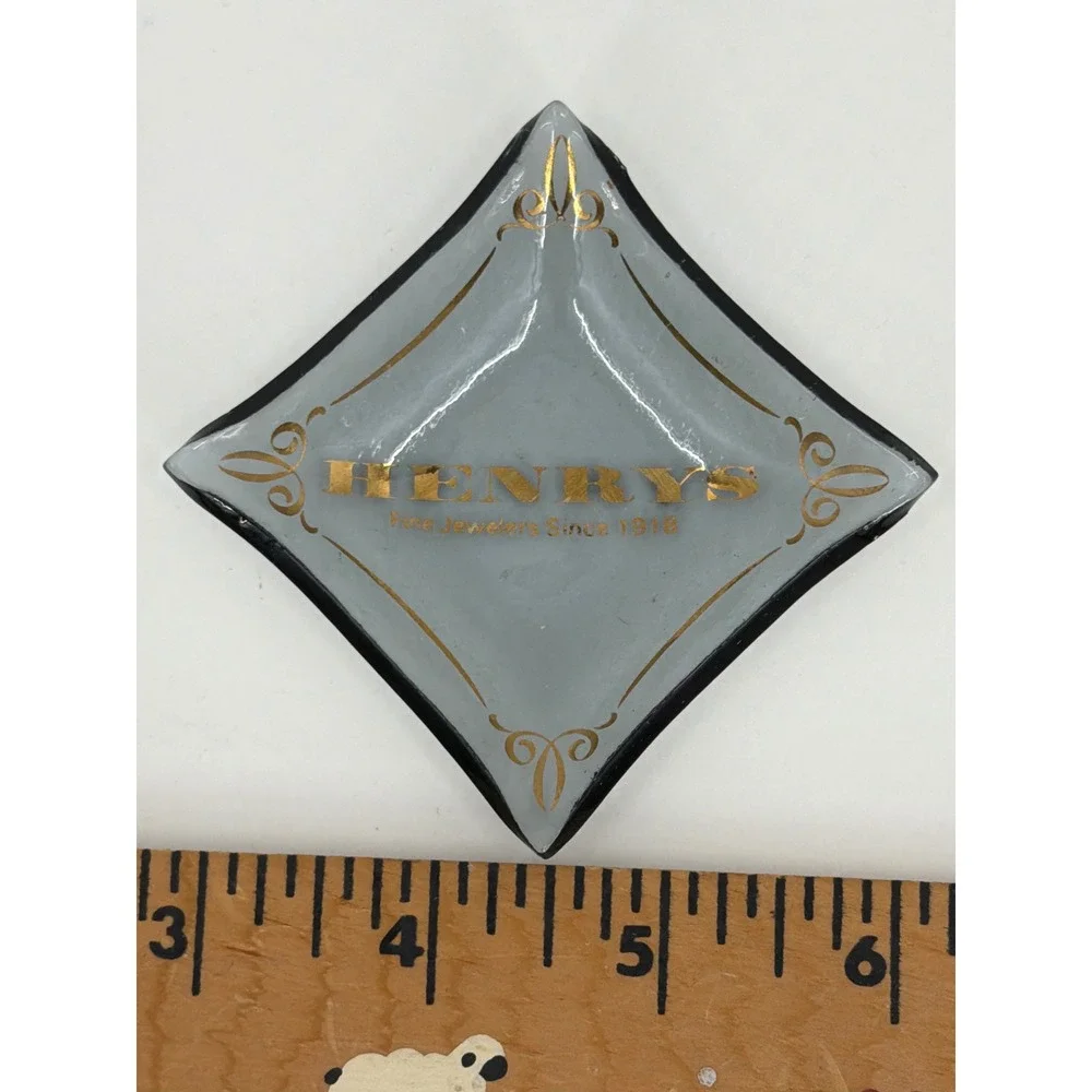 Henrys Fine Jewelers Vintage Glass Trinket‎ Dish Diamond Shaped MCM